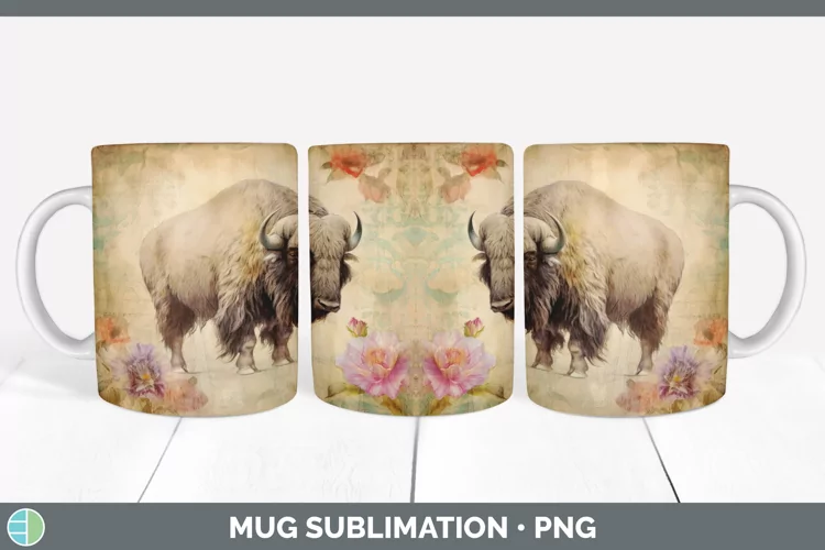 Vintage Musk Ox Mug Wrap | Sublimation Coffee Cup Designs