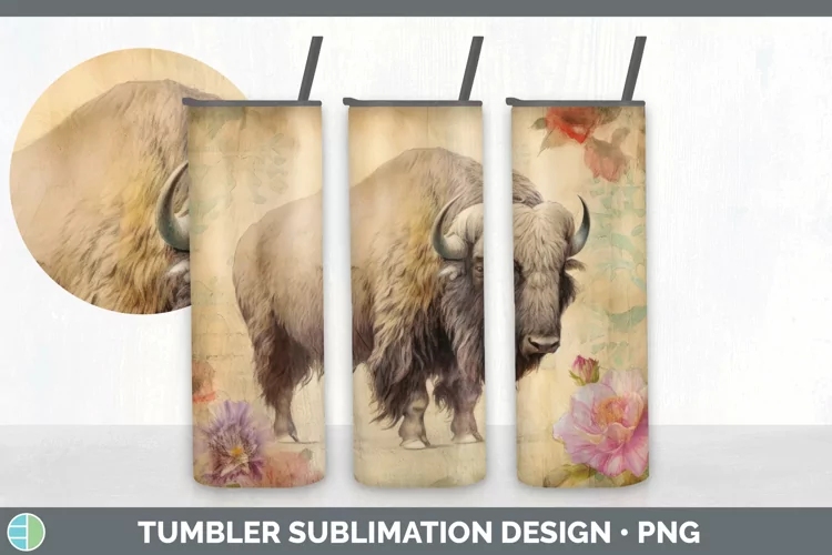 Vintage Musk Ox Tumbler | Sublimation 20 oz Skinny Tumbler D
