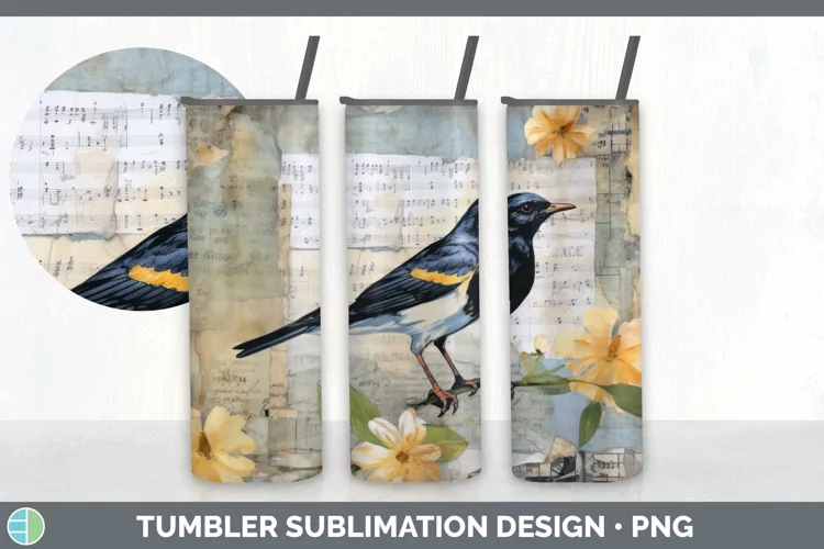 Vintage Myna Bird Tumbler | Sublimation 20 oz Skinny Tumbler