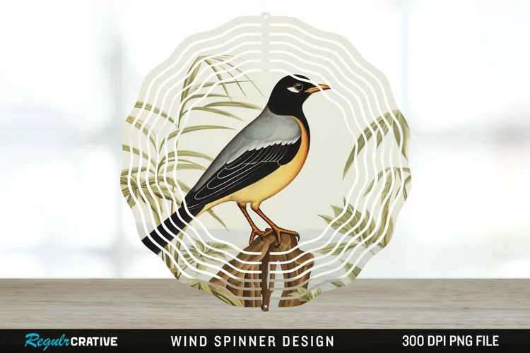 Vintage Myna Bird Spinner Sublimation Design PNG