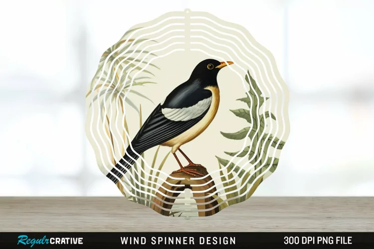 Vintage Myna Bird Spinner Sublimation Design PNG
