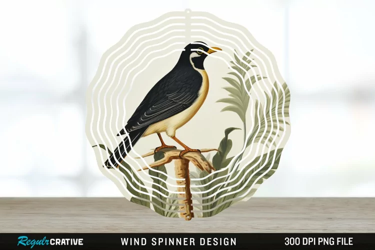 Vintage Myna Bird Spinner Sublimation Design PNG