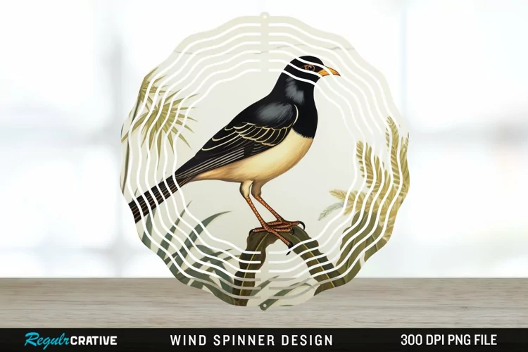 Vintage Myna Bird Spinner Sublimation Design PNG