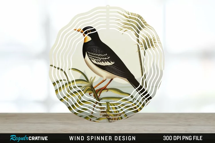 Vintage Myna Bird Spinner Sublimation Design PNG