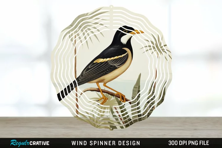 Vintage Myna Bird Spinner Sublimation Design PNG