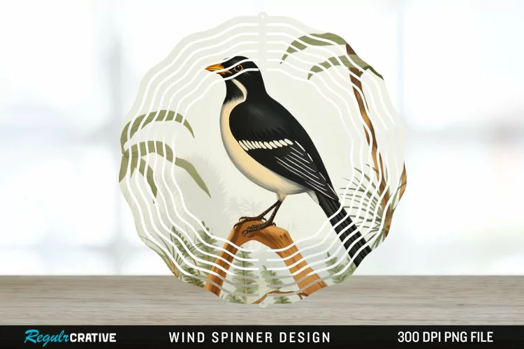 Vintage Myna Bird Spinner Sublimation Design PNG