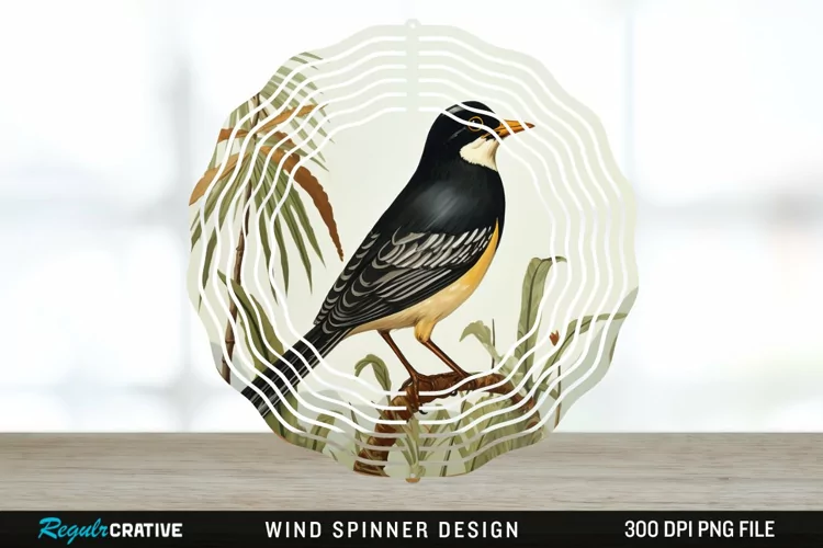 Vintage Myna Bird Spinner Sublimation Design PNG