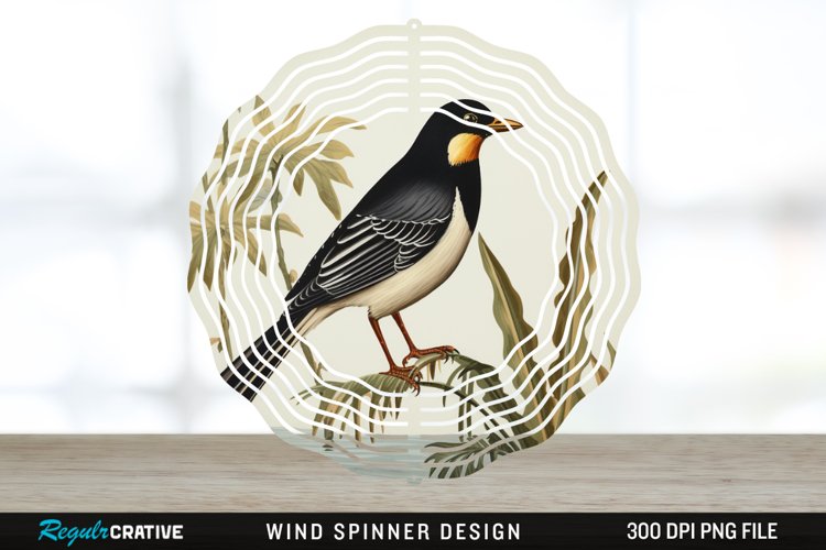 Vintage Myna Bird Spinner Sublimation Design PNG