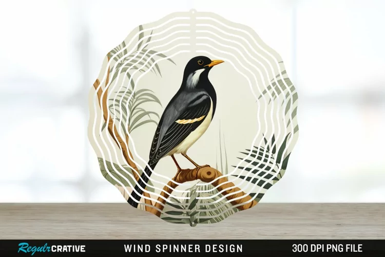 Vintage Myna Bird Spinner Sublimation Design PNG