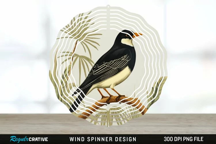 Vintage Myna Bird Spinner Sublimation Design PNG