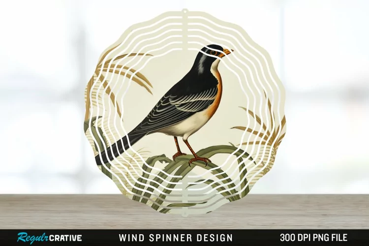 Vintage Myna Bird Spinner Sublimation Design PNG