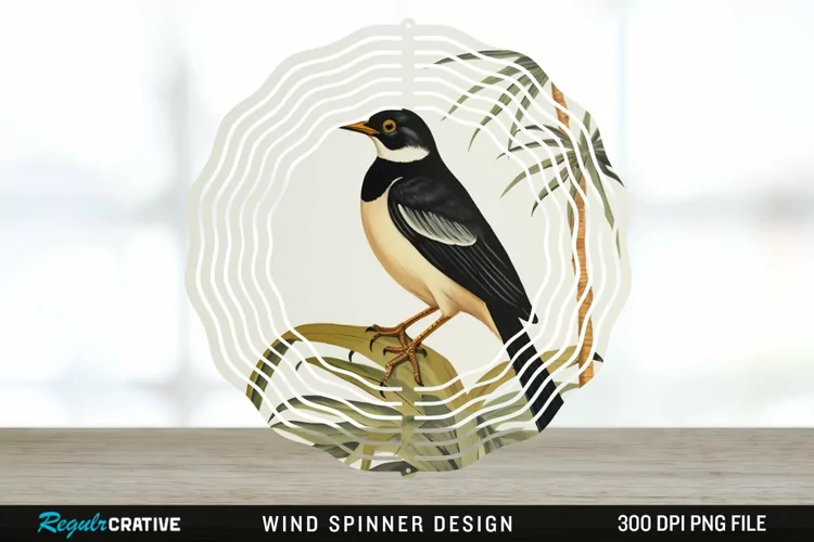 Vintage Myna Bird Spinner Sublimation Design PNG