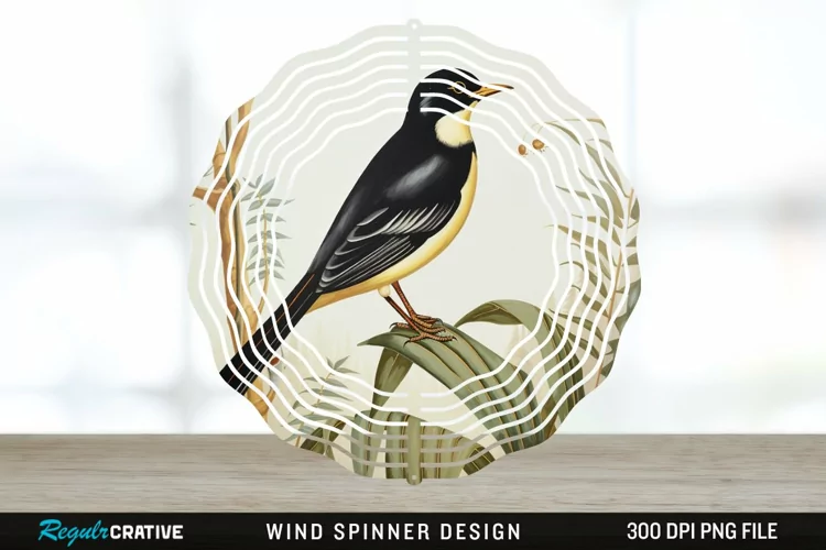 Vintage Myna Bird Spinner Sublimation Design PNG