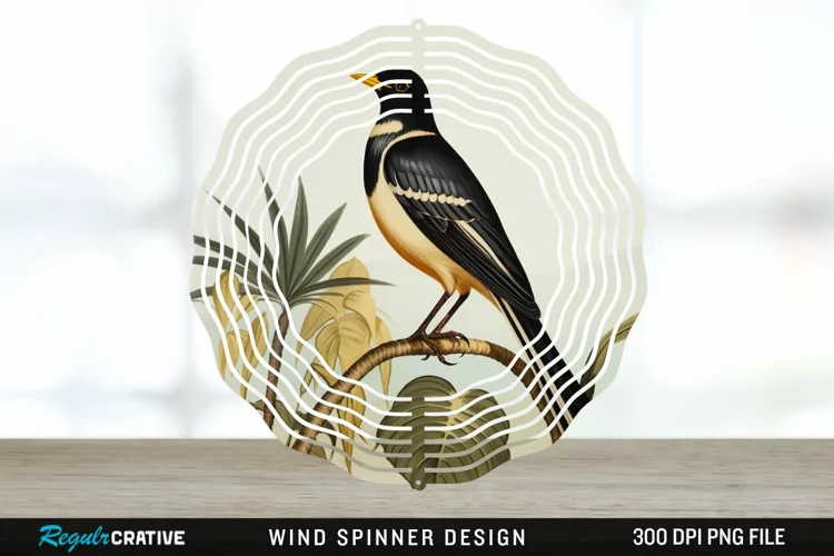 Vintage Myna Bird Spinner Sublimation Design PNG