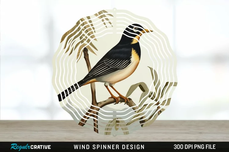 Vintage Myna Bird Spinner Sublimation Design PNG
