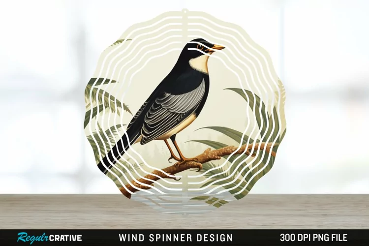 Vintage Myna Bird Spinner Sublimation Design PNG