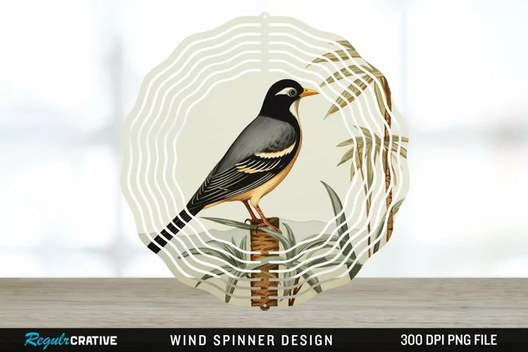 Vintage Myna Bird Spinner Sublimation Design PNG