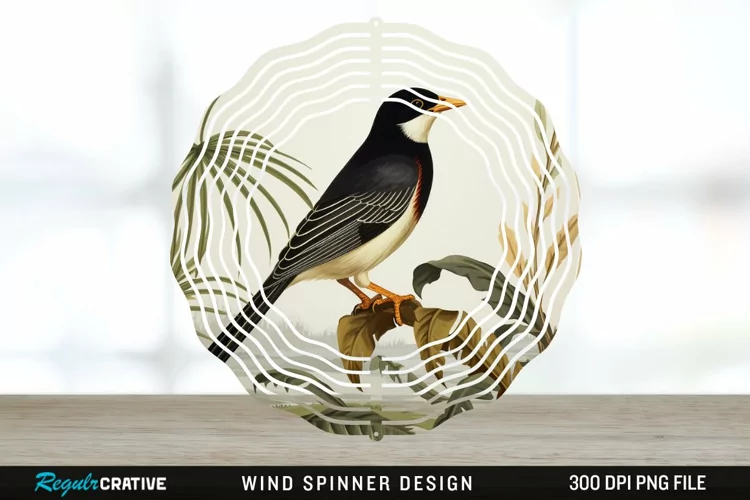 Vintage Myna Bird Spinner Sublimation Design PNG