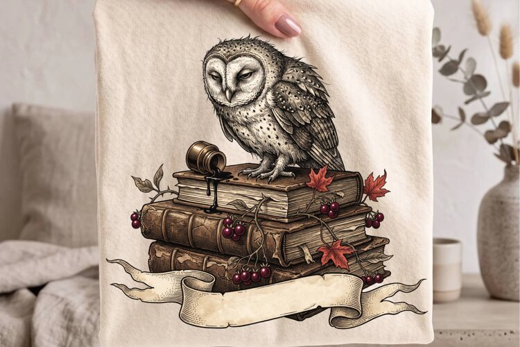 Vintage Natural Grumpy Barn Owl Grimoires Blank Banner PNG example image 1