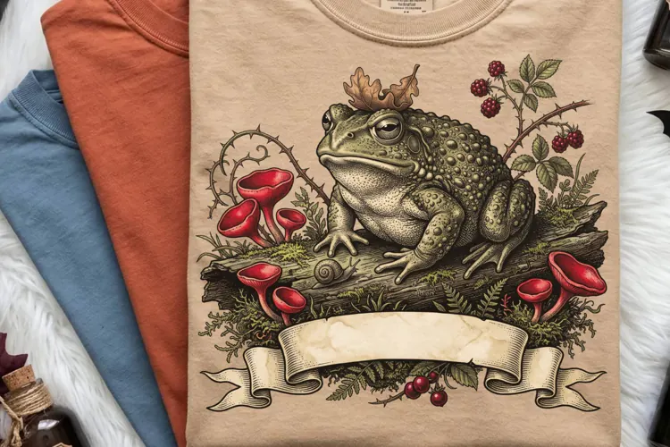 Vintage Natural Grumpy Bullfrog with Blank Ribbon Banner PNG