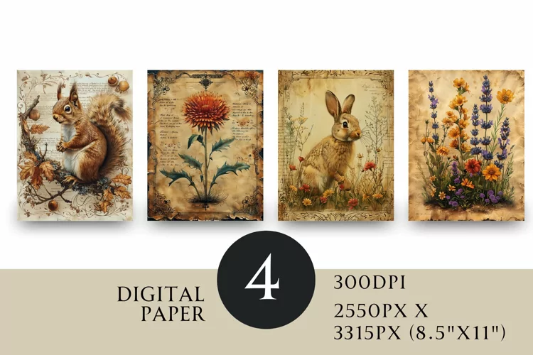 Vintage Nature Junk Journal Digital Paper