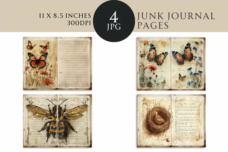 Vintage Nature Junk Journal Digital Paper Bi-fold