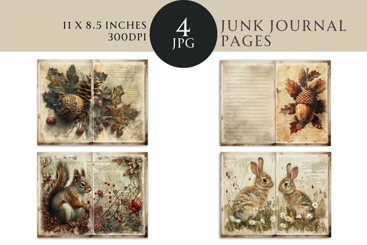 Vintage Nature Junk Journal Digital Paper Bi-fold