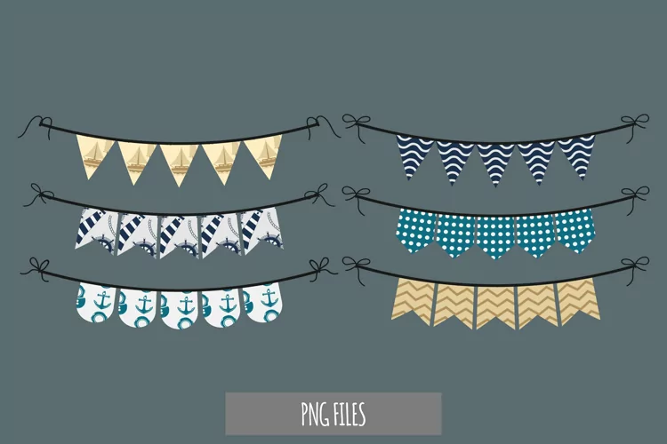 Vintage Nautical Seamless Pattern Bunting Banner Sets