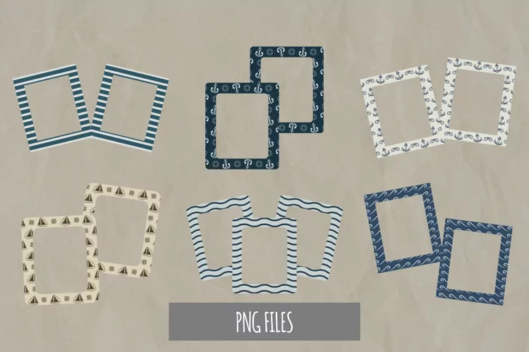 Vintage Nautical Seamless Pattern Frame Set