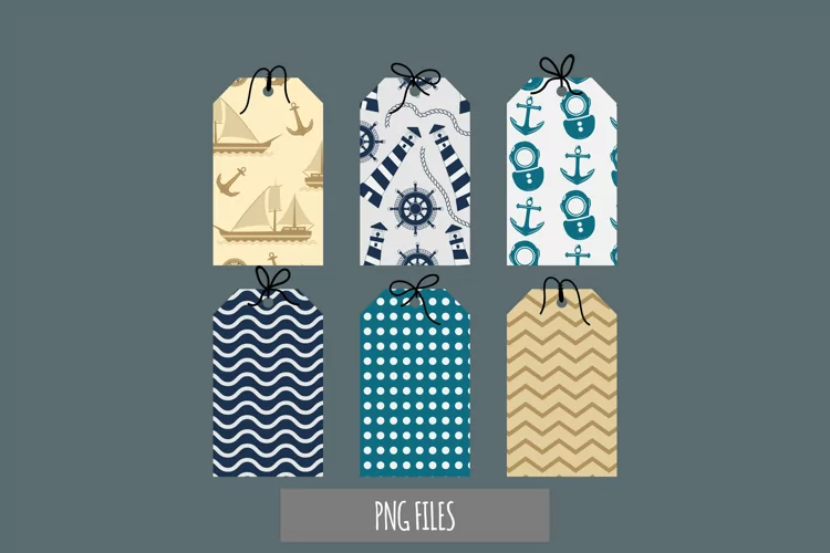 Vintage Nautical Seamless Pattern Shaped Tags