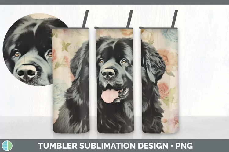 Vintage Newfoundland Dog Tumbler | Sublimation 20 oz Skinny