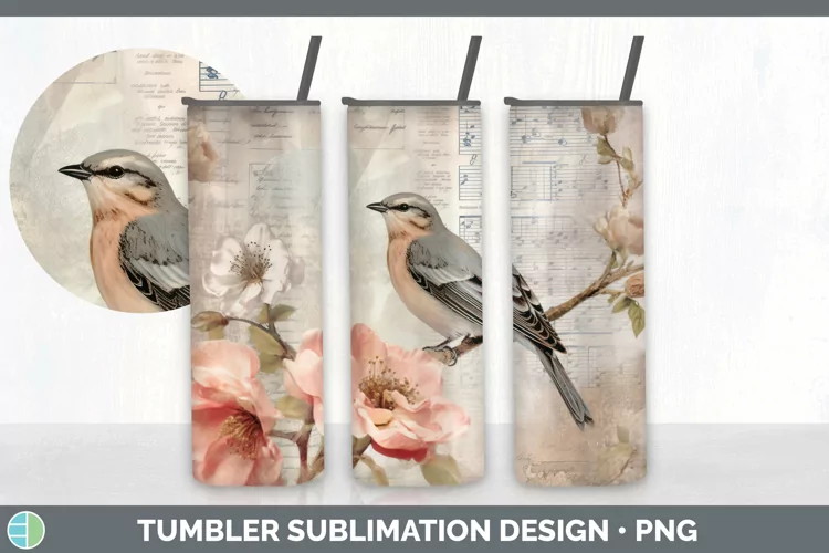 Vintage Nightingale Bird Tumbler | Sublimation 20 oz Skinny