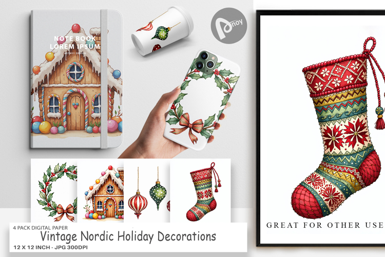 Nordic Holiday Decorations Digital Paper