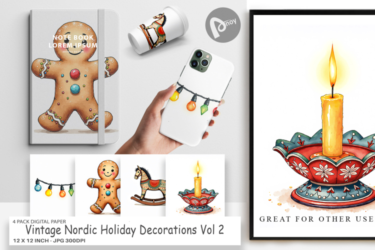 Nordic Holiday Decorations Digital Paper