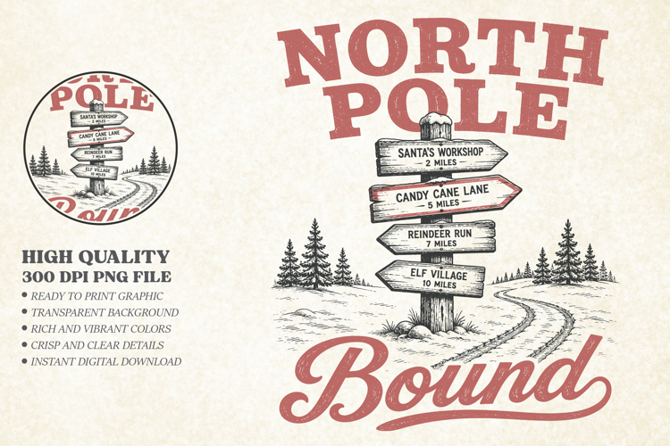 Vintage North Pole Bound Christmas Design, Santa Workshop