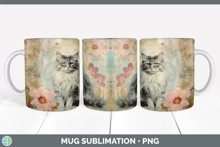 Vintage Norwegian Forest Cat Mug Wrap | Sublimation Coffee C