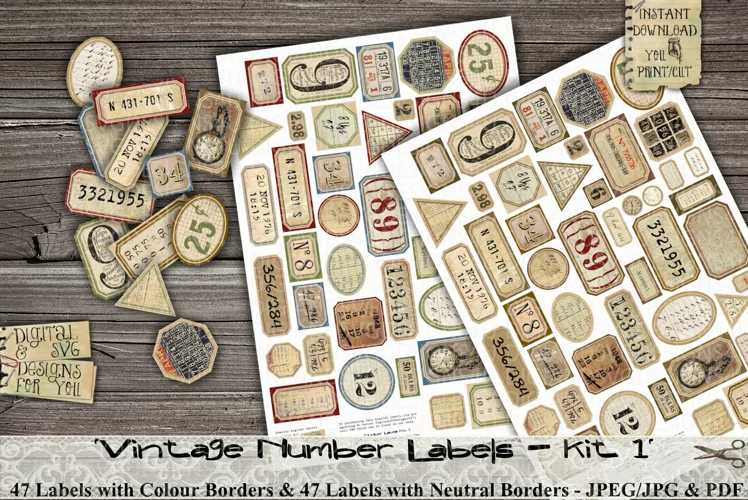 Vintage | Number | Labels | Grunge | Random | Printable