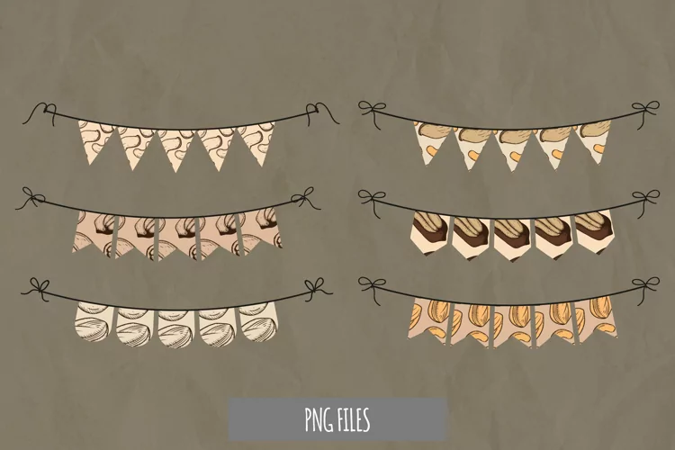 Vintage Nuts Seamless Pattern Bunting Banner
