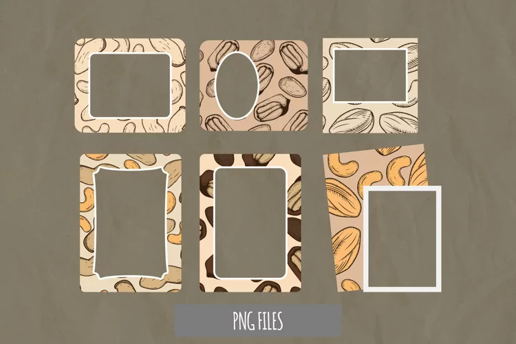 Vintage Nuts Seamless Pattern Frames Set