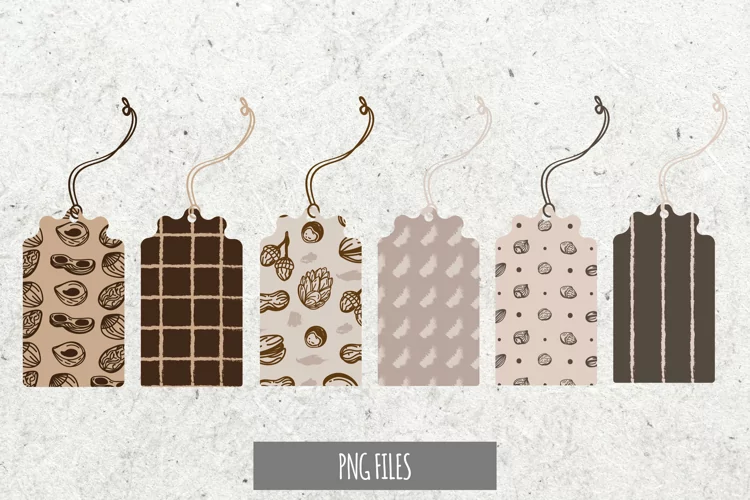 Vintage Nuts Seamless Pattern Shaped Tags