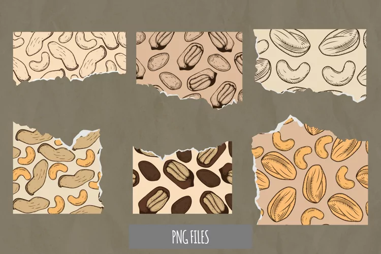 Vintage Nuts Seamless Pattern Torn Paper