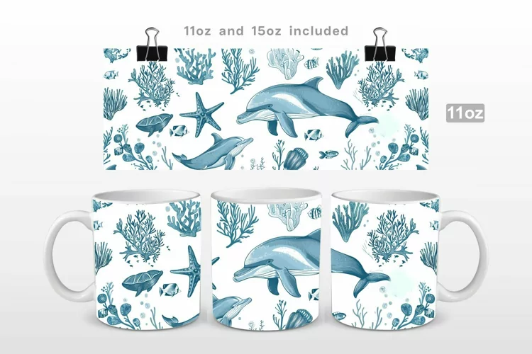 Vintage Ocean Life Ornament Mug Wrap PNG