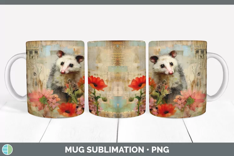 Vintage Opossum Mug Wrap | Sublimation Coffee Cup Designs