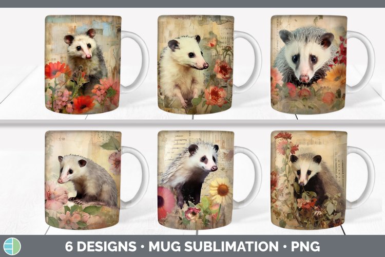 Vintage Opossum Mug Wrap | Sublimation Coffee Cup Designs Bu