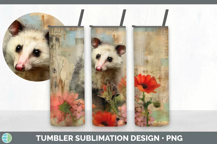 Vintage Opossum Tumbler | Sublimation 20 oz Skinny Tumbler D