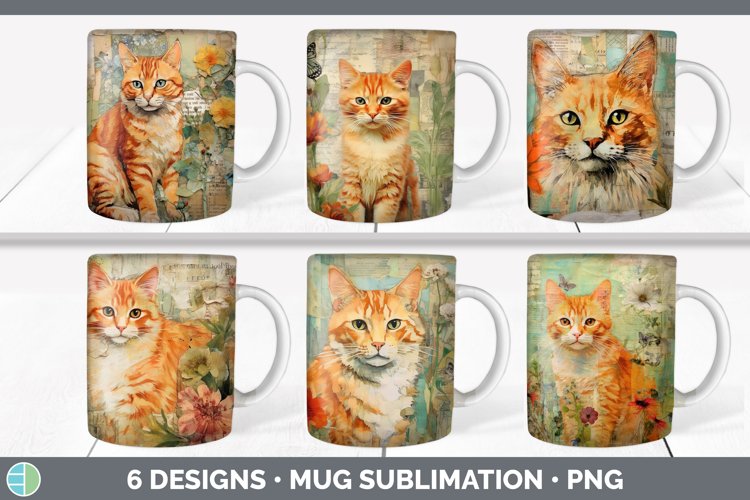 Bundle of six Decoupage Orange Cats Mug Wrap designs.