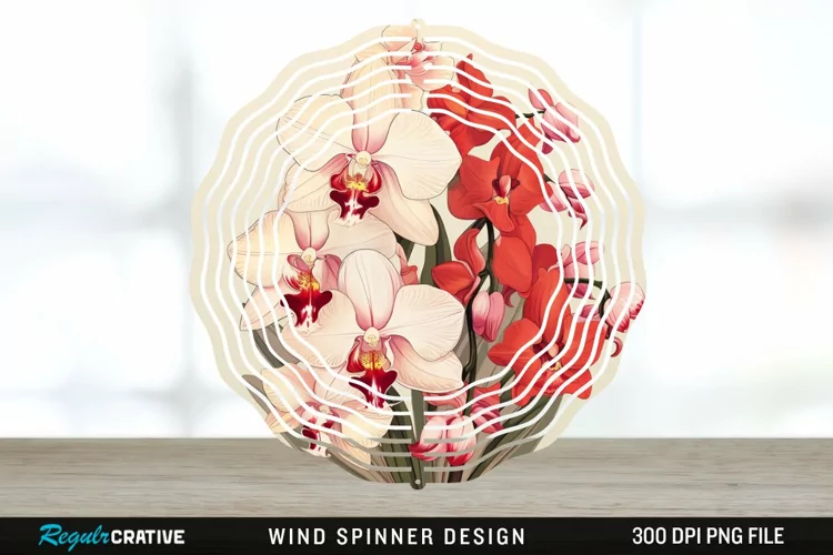 Vintage Orchid Flowers Wind Spinner Sublimation Design PNG
