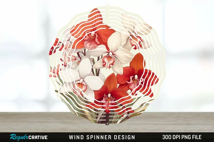 Vintage Orchid Flowers Wind Spinner Sublimation Design PNG