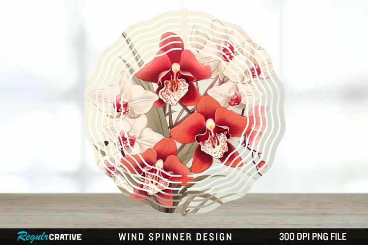 Vintage Orchid Flowers Wind Spinner Sublimation Design PNG
