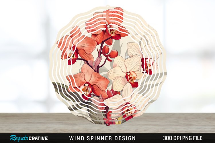 Vintage Orchid Flowers Wind Spinner Sublimation Design PNG